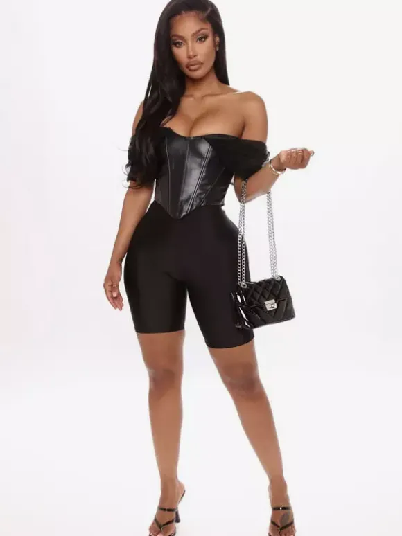 Black Cami Top Off-The-Shoulder Sexy PU Leather Women Camis