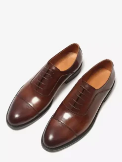 Black Cap Toe Oxford Shoes Men's Real Leather Lace Up Dress Shoes
