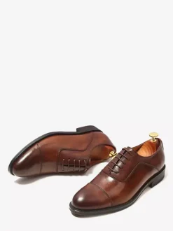 Black Cap Toe Oxford Shoes Men's Real Leather Lace Up Dress Shoes