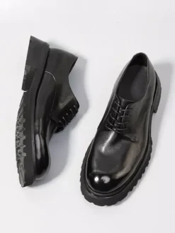 Black Casual Shoes Genuine Leather Round Toe Lace Up Shoes