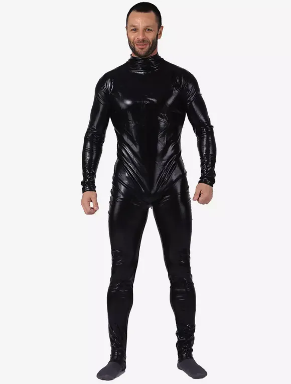 Black Catsuit For Men Shiny Metallic Catsuit Costume