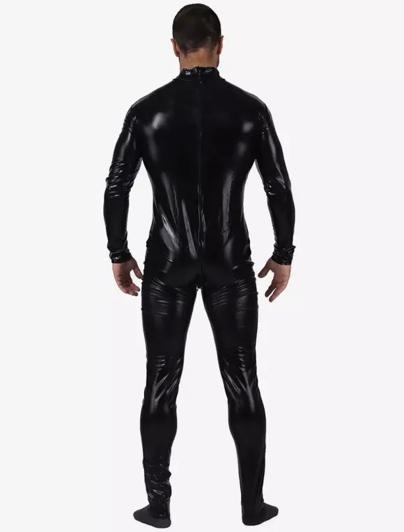 Black Catsuit For Men Shiny Metallic Catsuit Costume
