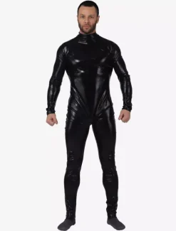 Black Catsuit For Men Shiny Metallic Catsuit Costume