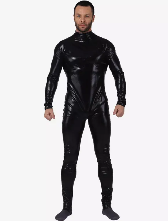 Black Catsuit For Men Shiny Metallic Catsuit Costume