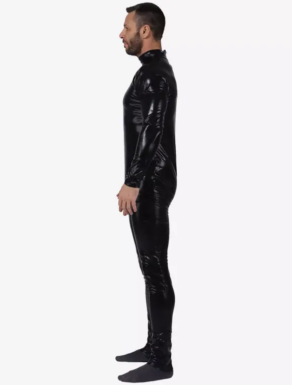 Black Catsuit For Men Shiny Metallic Catsuit Costume