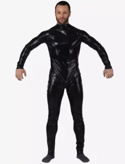 Black Catsuit For Men Shiny Metallic Catsuit Costume