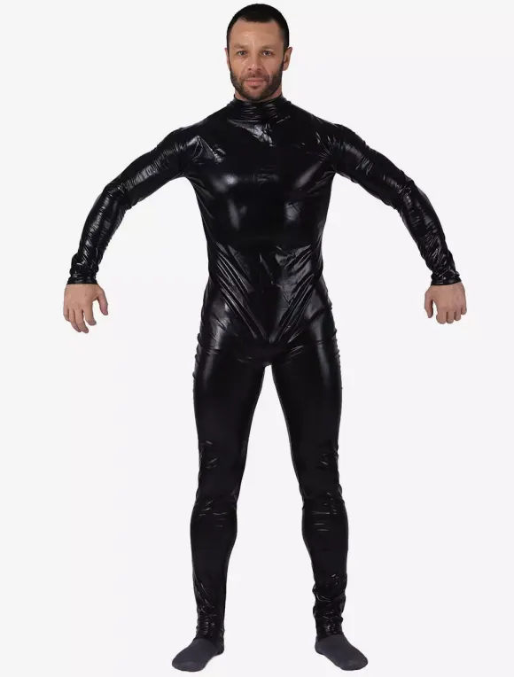 Black Catsuit For Men Shiny Metallic Catsuit Costume
