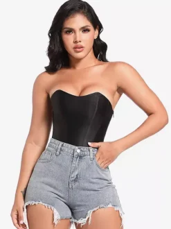 Black Corset Strapless Underbust Polyester Back Bandage Busiter