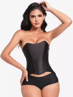 Black Corset Strapless Underbust Polyester Back Bandage Busiter