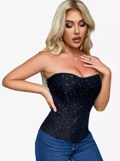 Black Corset Underbust Sweetheart Shapewear Back Zipper Womens Bustier