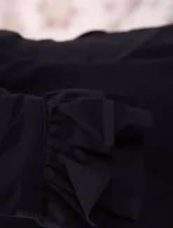 Black Cotton Lolita Blouse Long Sleeves Stand Collar Ruffles Bow