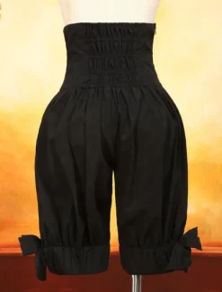 Black Cotton Lolita Shorts Lace Up Shirring Bows Lolita Pants