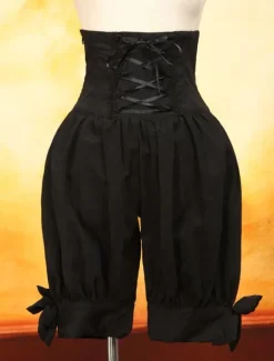 Black Cotton Lolita Shorts Lace Up Shirring Bows Lolita Pants