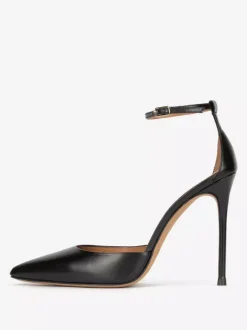 Black Dress High Heels Pointed Toe Stiletto Heel Ankle Strap Pumps
