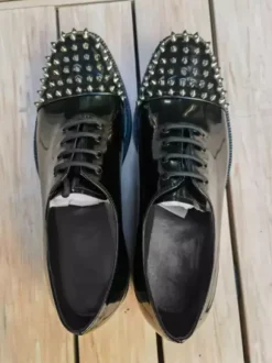 Black Dress Shoes For Men Round Toe Studed Lace Up Prom Shoes