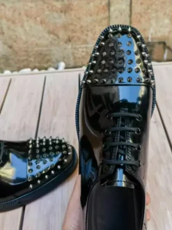 Black Dress Shoes For Men Round Toe Studed Lace Up Prom Shoes
