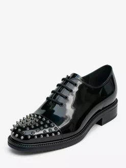 Black Dress Shoes For Men Round Toe Studed Lace Up Prom Shoes