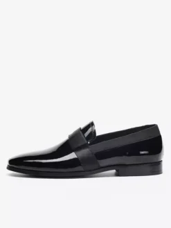 Black Dress Shoes Men's Real Leather Round Toe Slip On Loafers