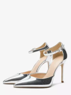Black Dress Shoes Women Pointed Toe High Heel Ankle Strap Pumps