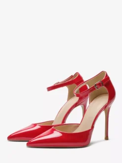 Black Dress Shoes Women Pointed Toe High Heel Ankle Strap Pumps