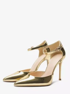 Black Dress Shoes Women Pointed Toe High Heel Ankle Strap Pumps