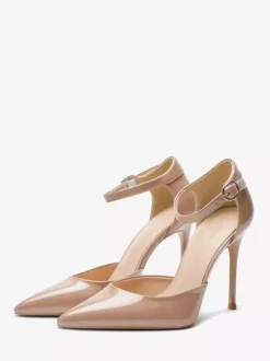 Black Dress Shoes Women Pointed Toe High Heel Ankle Strap Pumps