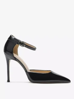 Black Dress Shoes Women Pointed Toe High Heel Ankle Strap Pumps