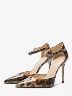 Black Dress Shoes Women Pointed Toe High Heel Ankle Strap Pumps