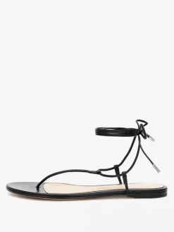 Black Flat Sandals Flip Flop Lace Up Sandal Shoes For Women