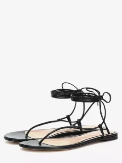 Black Flat Sandals Flip Flop Lace Up Sandal Shoes For Women