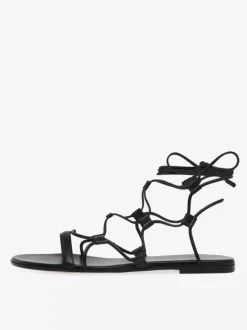 Black Flat Sandals Open Toe Lace Up Sandal Flats For Women
