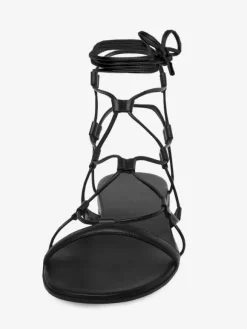 Black Flat Sandals Open Toe Lace Up Sandal Flats For Women