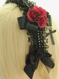 Black Flower Bows Lace Synthetic Lolita Hair Accessories