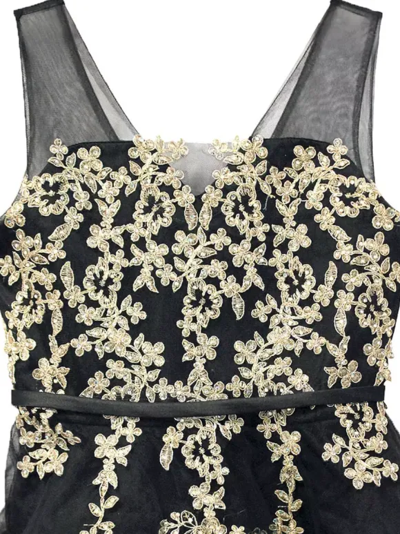 Black Flower Girl Dress Chiffon Lace V-Neck Sleeveless Kids Birthday Party Dresses