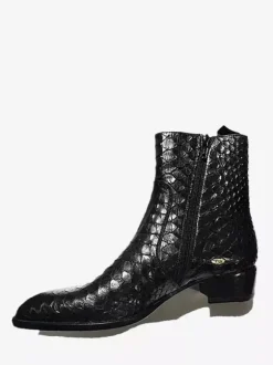 Black Genuine Leather Booties Round Toe Lace Up Ankle Boots