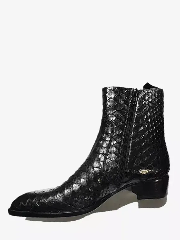 Black Genuine Leather Booties Round Toe Lace Up Ankle Boots