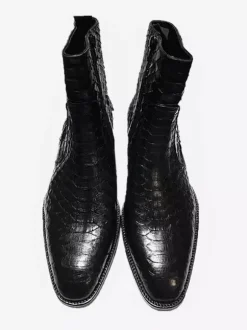 Black Genuine Leather Booties Round Toe Lace Up Ankle Boots