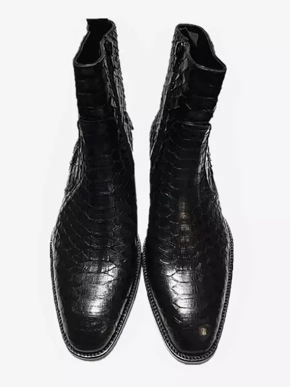Black Genuine Leather Booties Round Toe Lace Up Ankle Boots