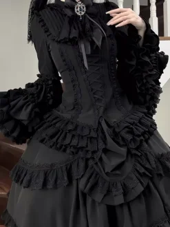 Black Gothic Lolita Dresses Ruffles Trumpet Sleeves Long Sleeves Ruffles Lolita Dress