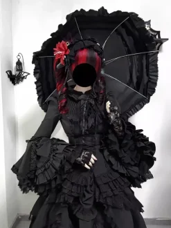 Black Gothic Lolita Dresses Ruffles Trumpet Sleeves Long Sleeves Ruffles Lolita Dress