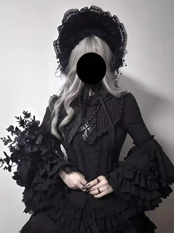 Black Gothic Lolita Dresses Ruffles Trumpet Sleeves Long Sleeves Ruffles Lolita Dress