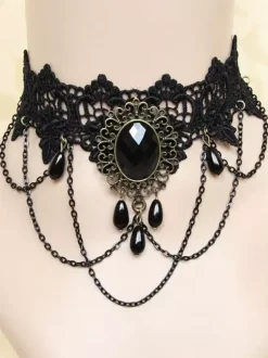 Black Gothic Wedding Necklaces Black Rectangular Wedding Necklace