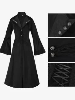 Black Gothic women's mid-length coat autumn and winter fashion slim trench coat dark stand collar palace tuxedo