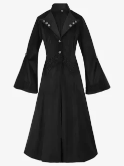 Black Gothic women's mid-length coat autumn and winter fashion slim trench coat dark stand collar palace tuxedo