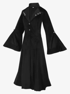 Black Gothic women's mid-length coat autumn and winter fashion slim trench coat dark stand collar palace tuxedo