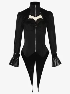 Black Gothic women's mid-length coat slim trench coat stand collar palace tuxedo