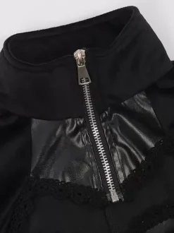 Black Gothic women's mid-length coat slim trench coat stand collar palace tuxedo