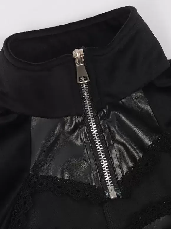 Black Gothic women's mid-length coat slim trench coat stand collar palace tuxedo