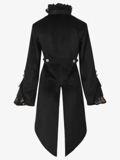 Black Gothic women's mid-length coat autumn and winter fashion slim trench coat dark stand collar palace tuxedo