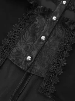 Black Gothic women's mid-length coat autumn and winter fashion slim trench coat dark stand collar palace tuxedo